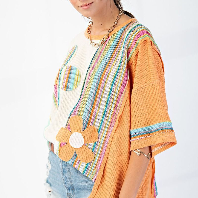 Color Mix Daisy Patch Tunic by Easel - Plus/Regular-Apparel-Easel-LouisGeorge Boutique, Women’s Fashion Boutique Located in Trussville, Alabama