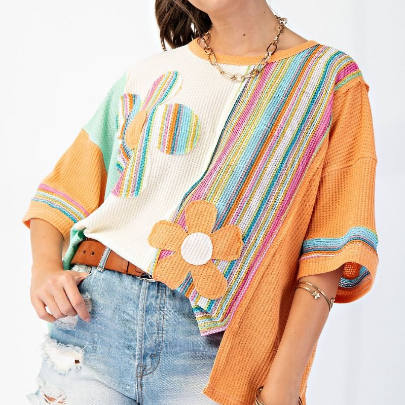 Color Mix Daisy Patch Tunic by Easel - Plus/Regular-Apparel-Easel-LouisGeorge Boutique, Women’s Fashion Boutique Located in Trussville, Alabama