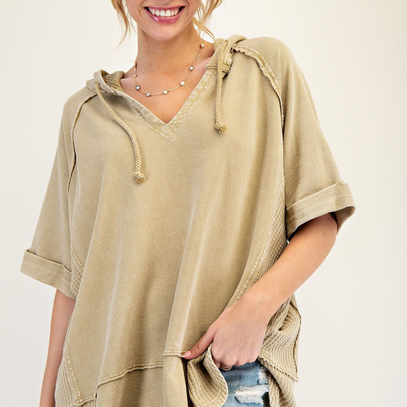 Terry Knit Mineral Washed Hoodie Pullover by Easel - Olive Sage - Plus/Regular-Apparel-Easel-LouisGeorge Boutique, Women’s Fashion Boutique Located in Trussville, Alabama