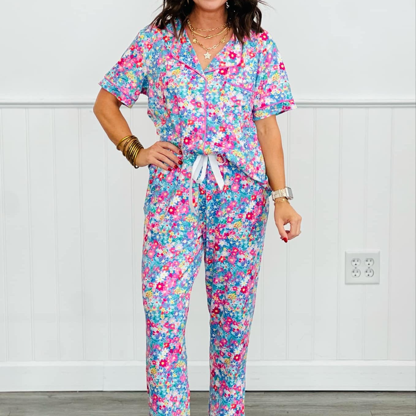 Dreamy Floral Print Button Down Short-sleeve Pajama Set-Pajamas-LouisGeorge Boutique-LouisGeorge Boutique, Women’s Fashion Boutique Located in Trussville, Alabama