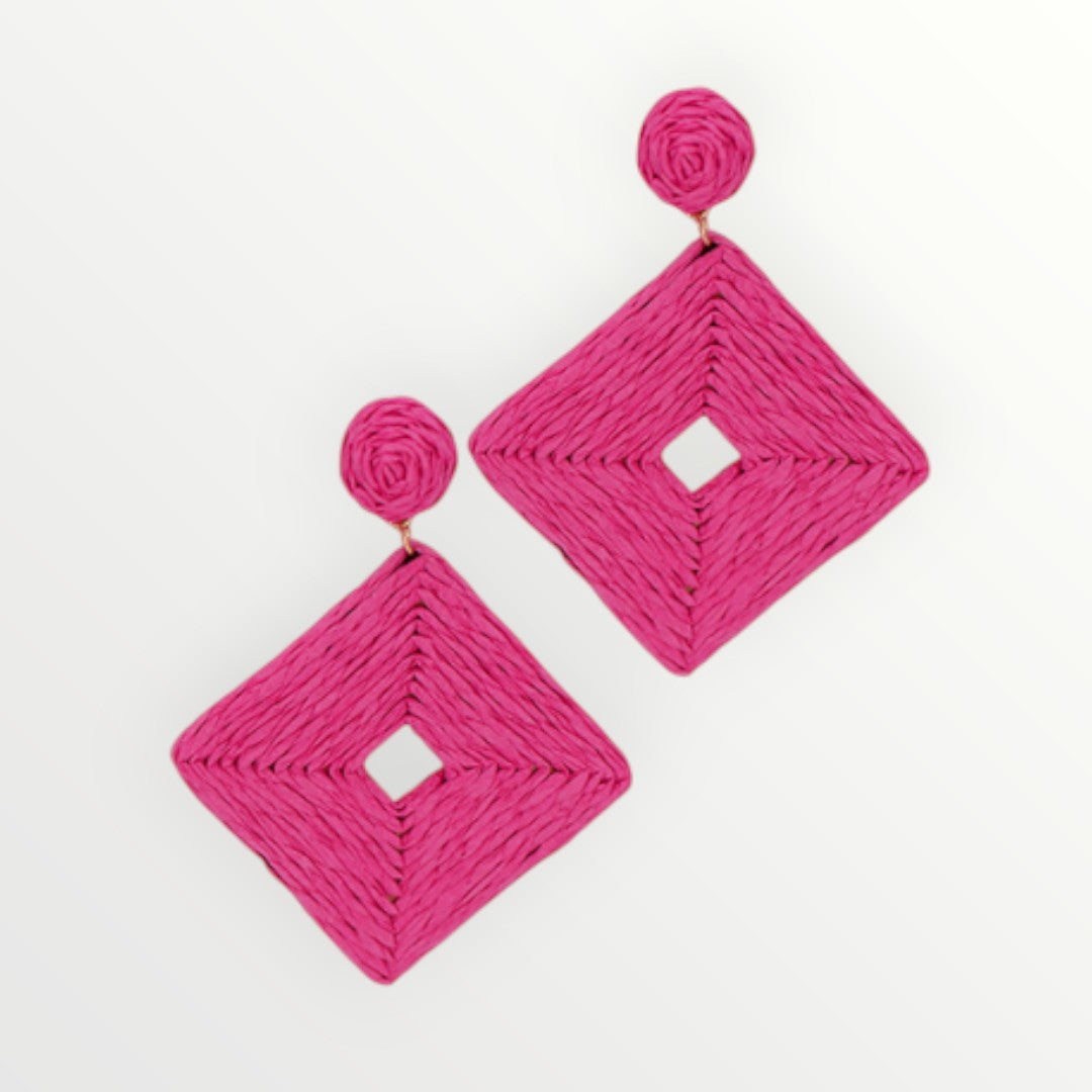 Fuchsia Square Raffia Earrings-Earrings-LouisGeorge Boutique-LouisGeorge Boutique, Women’s Fashion Boutique Located in Trussville, Alabama