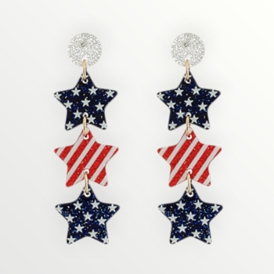 Glitter Stars & Stripes Stacked Earrings-Earrings-LouisGeorge Boutique-LouisGeorge Boutique, Women’s Fashion Boutique Located in Trussville, Alabama