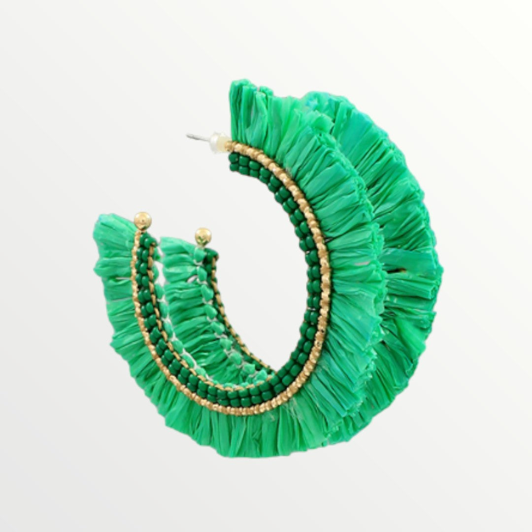 Green Raffia Hoops-Earrings-LouisGeorge Boutique-LouisGeorge Boutique, Womenâs Fashion Boutique Located in Trussville, Alabama