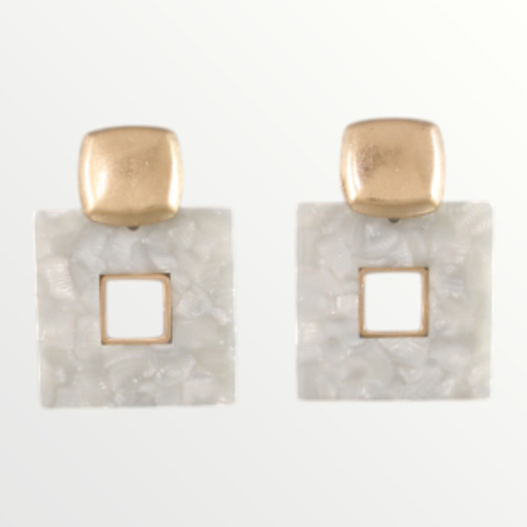 Ivory & Gold Square Earrings-Earrings-LouisGeorge Boutique-LouisGeorge Boutique, Women’s Fashion Boutique Located in Trussville, Alabama