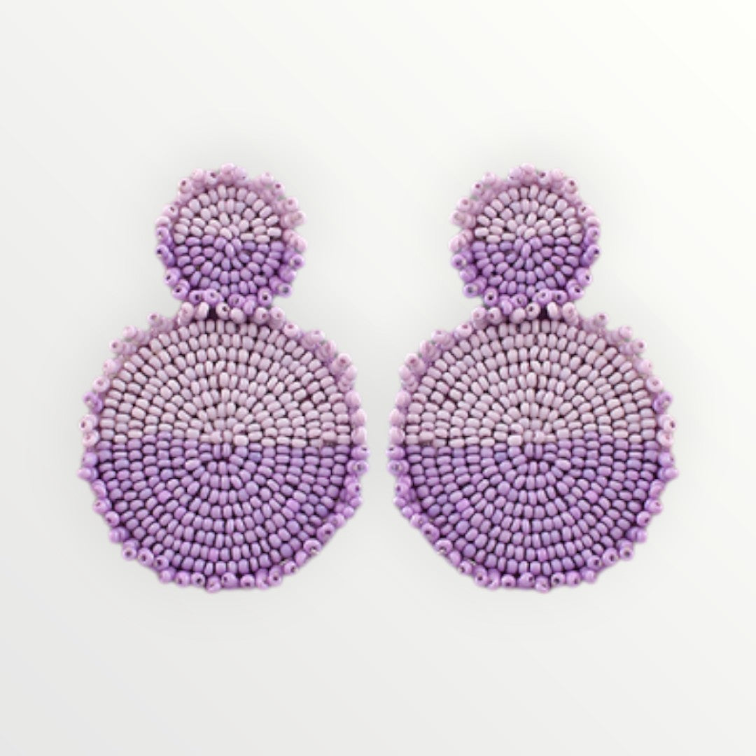 Lavender Color Block Double Beaded Disc Earrings-Earrings-LouisGeorge Boutique-LouisGeorge Boutique, Women’s Fashion Boutique Located in Trussville, Alabama