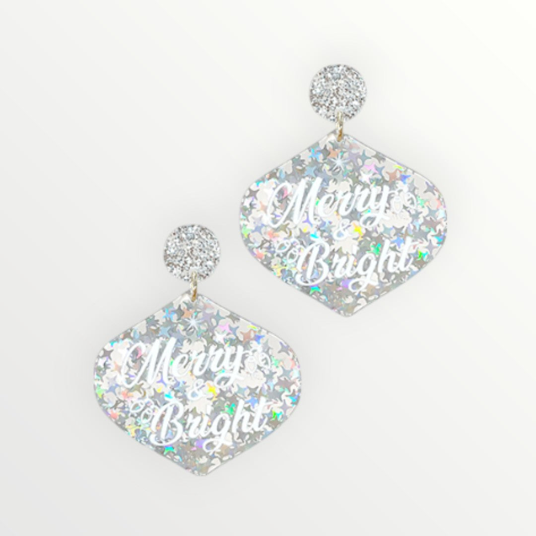 Merry & Bright Silver Acrylic Earrings-Earrings-LouisGeorge Boutique-LouisGeorge Boutique, Women’s Fashion Boutique Located in Trussville, Alabama
