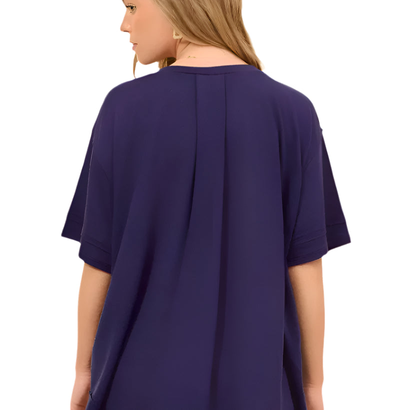 French Terry Henley Top - Navy - Plus/Regular-Apparel-Andree by Unit-LouisGeorge Boutique, Women’s Fashion Boutique Located in Trussville, Alabama