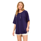 French Terry Henley Top - Navy - Plus/Regular-Apparel-Andree by Unit-LouisGeorge Boutique, Women’s Fashion Boutique Located in Trussville, Alabama