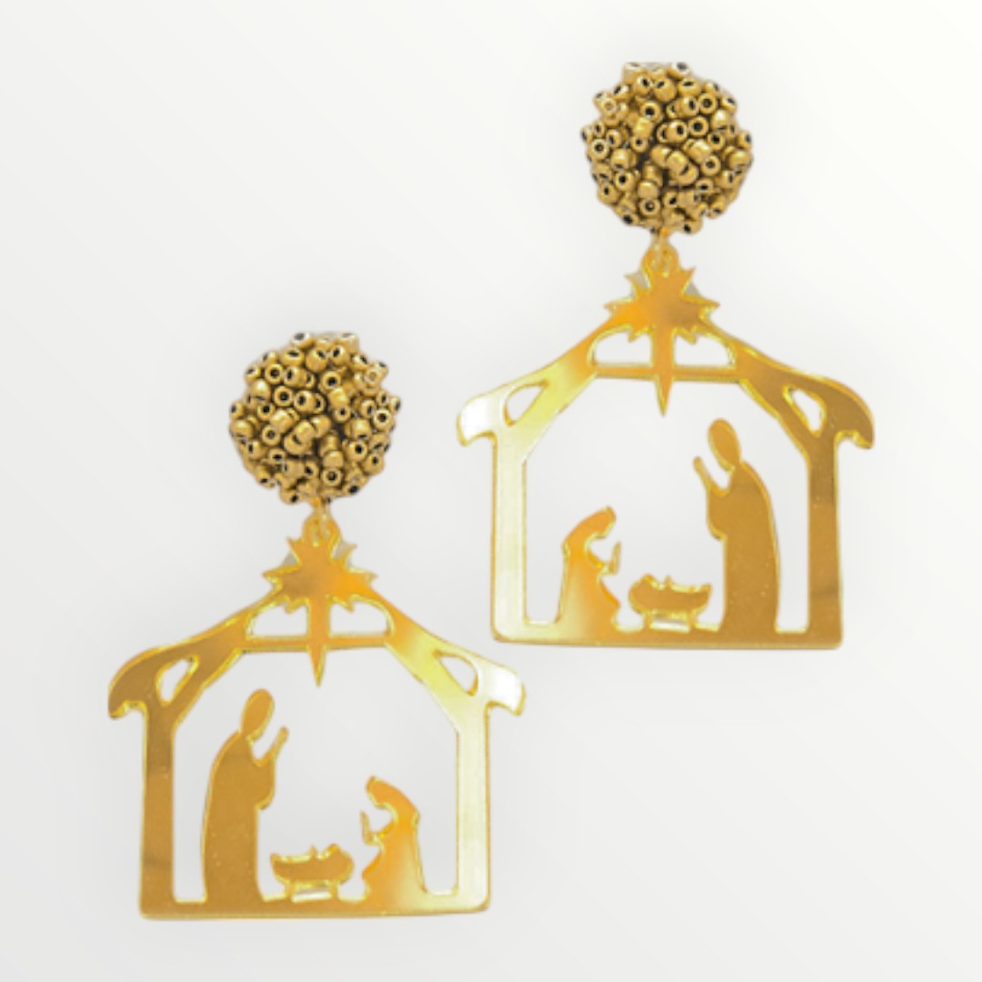 Gold Nativity Acrylic Earrings-Earrings-LouisGeorge Boutique-LouisGeorge Boutique, Women’s Fashion Boutique Located in Trussville, Alabama