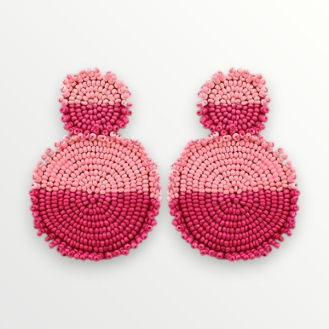 Fuchsia Color Block Double Beaded Disc Earrings-Earrings-LouisGeorge Boutique-LouisGeorge Boutique, Women’s Fashion Boutique Located in Trussville, Alabama