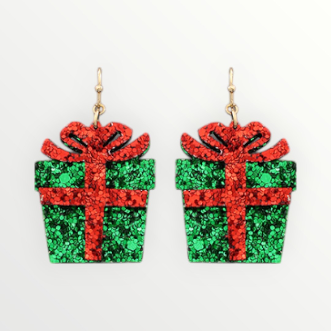 Glitter Gift Drop Earrings-Earrings-LouisGeorge Boutique-LouisGeorge Boutique, Women’s Fashion Boutique Located in Trussville, Alabama