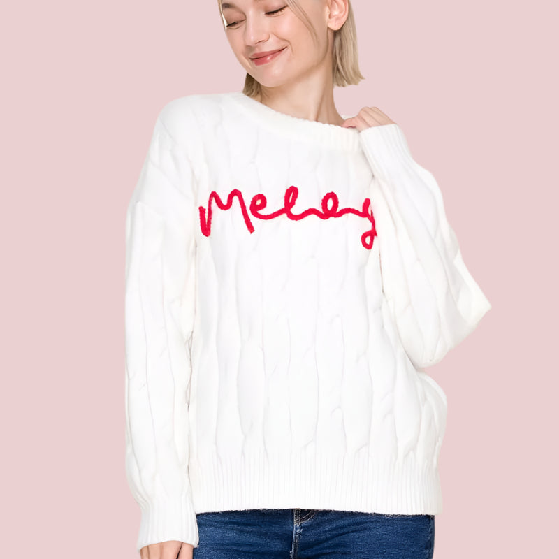MERRY Holiday Sweater - Off White - Plus/Regular-Sweater-White Birch-LouisGeorge Boutique, Women’s Fashion Boutique Located in Trussville, Alabama