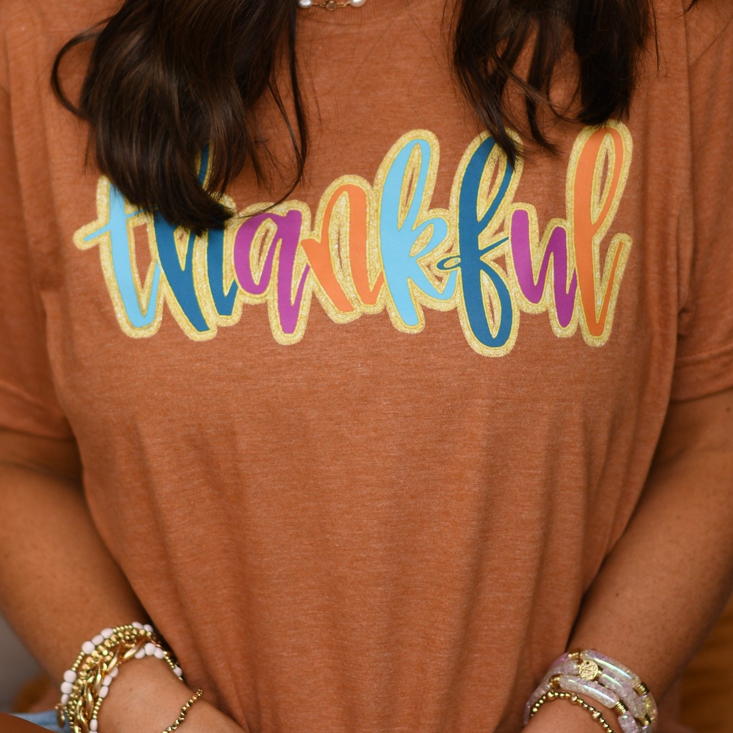 Thankful Color Shimmer Tee - Heather Rust - Plus/Regular-Apparel-LouisGeorge Boutique-LouisGeorge Boutique, Women’s Fashion Boutique Located in Trussville, Alabama
