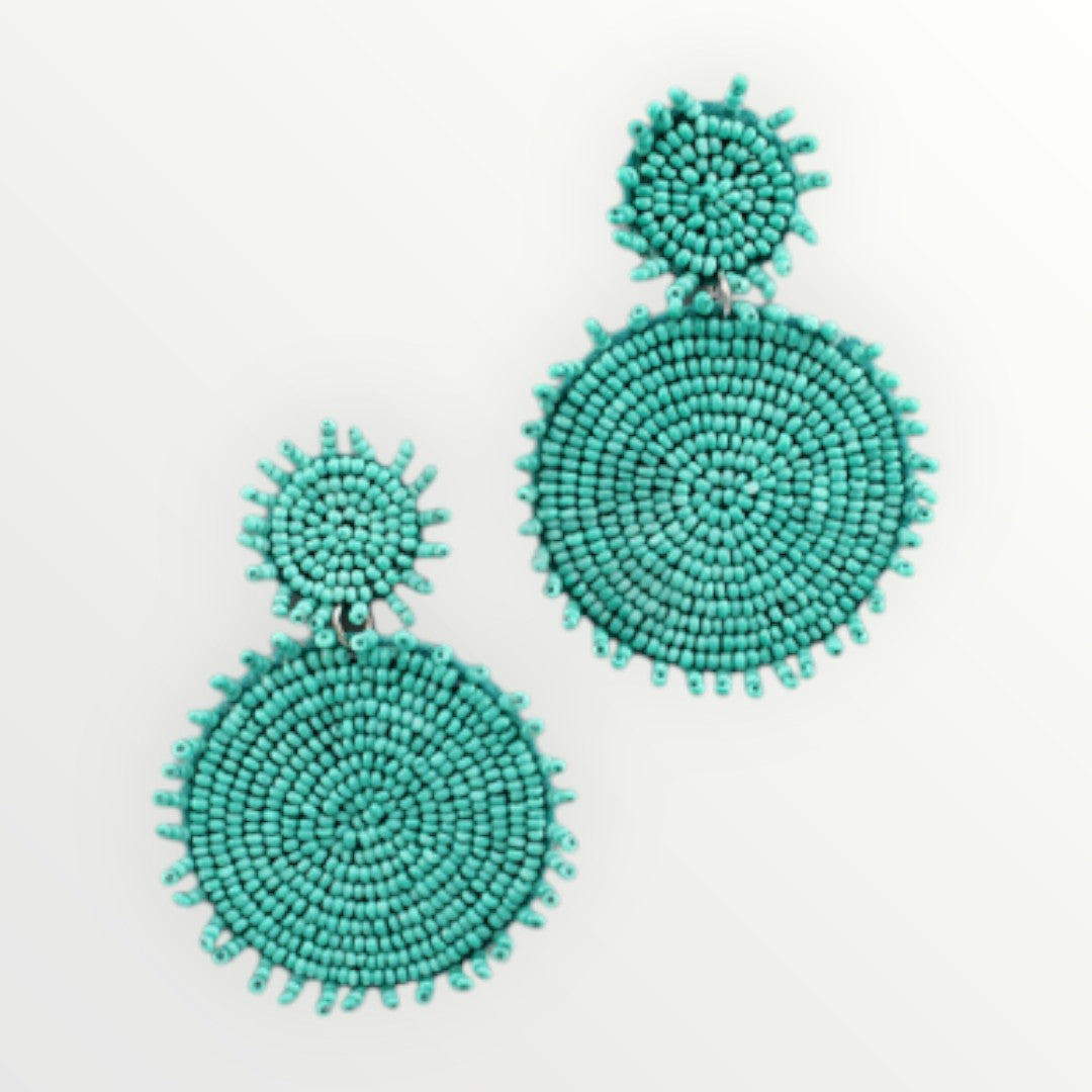 Turquoise Double Beaded Disc Earrings-Earrings-LouisGeorge Boutique-LouisGeorge Boutique, Women’s Fashion Boutique Located in Trussville, Alabama