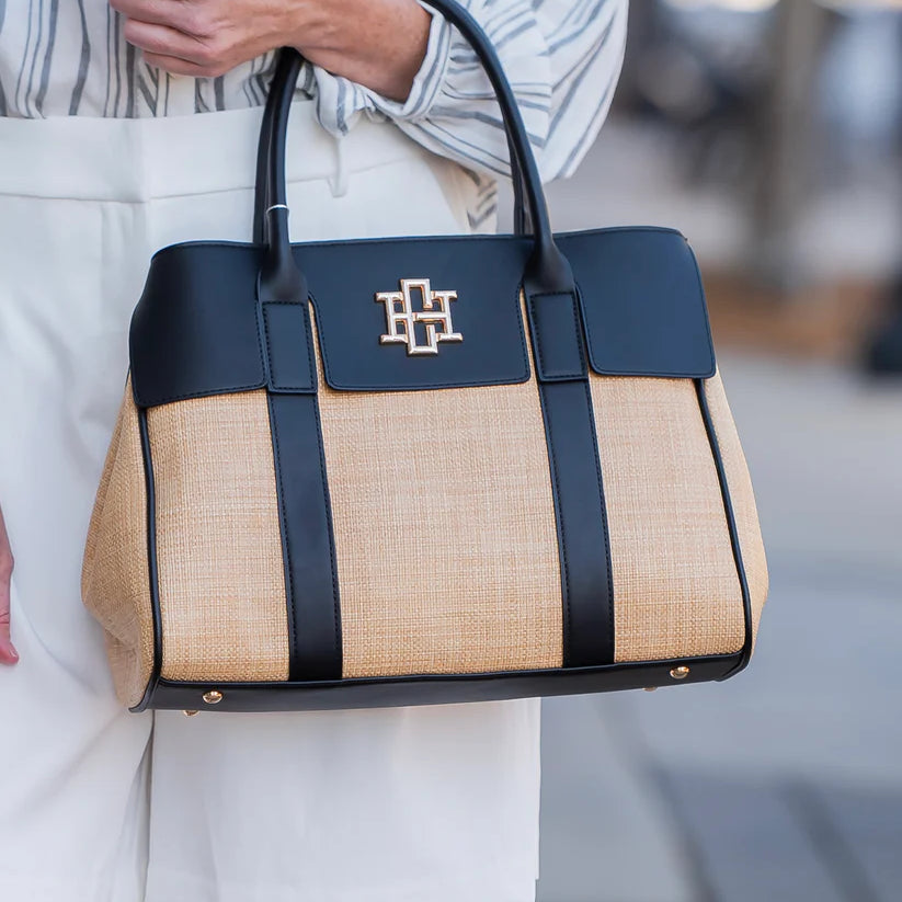 Augusta Handbag Natural Black-Handbags-Caroline Hill-LouisGeorge Boutique, Women’s Fashion Boutique Located in Trussville, Alabama