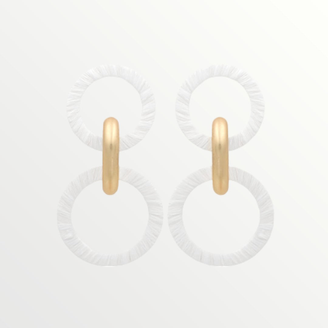 White Raffia & Gold Link Earrings-Earrings-LouisGeorge Boutique-LouisGeorge Boutique, Women’s Fashion Boutique Located in Trussville, Alabama