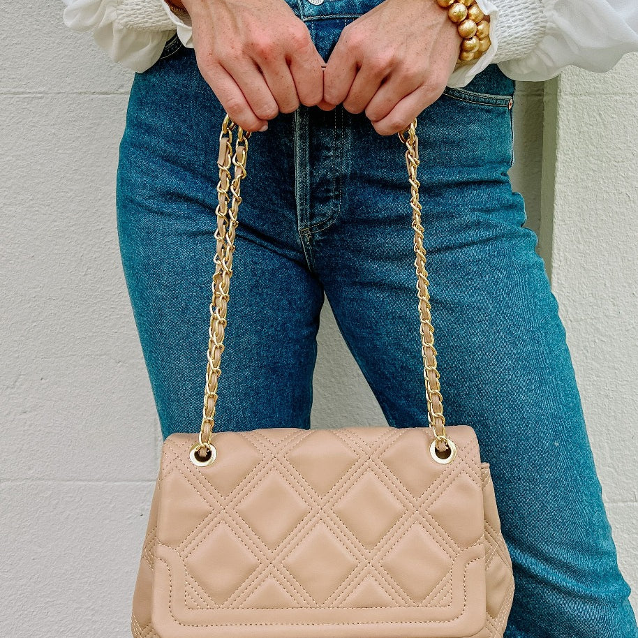 Cecillia Quilted Handbag - Taupe-Handbags-Caroline Hill-LouisGeorge Boutique, Women’s Fashion Boutique Located in Trussville, Alabama