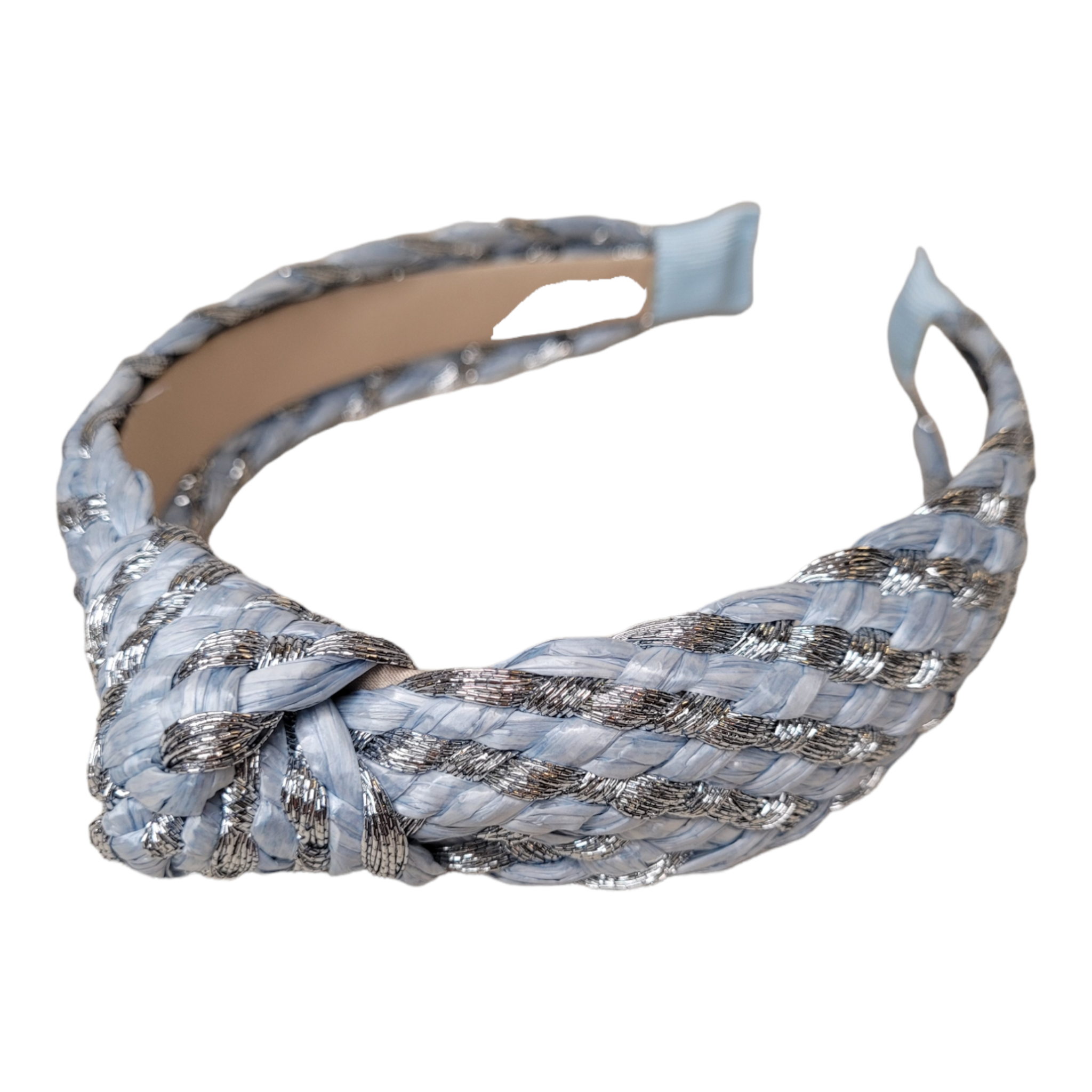 Ice Blue & Silver Raffia Top Knot Headband-Accessories-LouisGeorge Boutique-LouisGeorge Boutique, Women’s Fashion Boutique Located in Trussville, Alabama