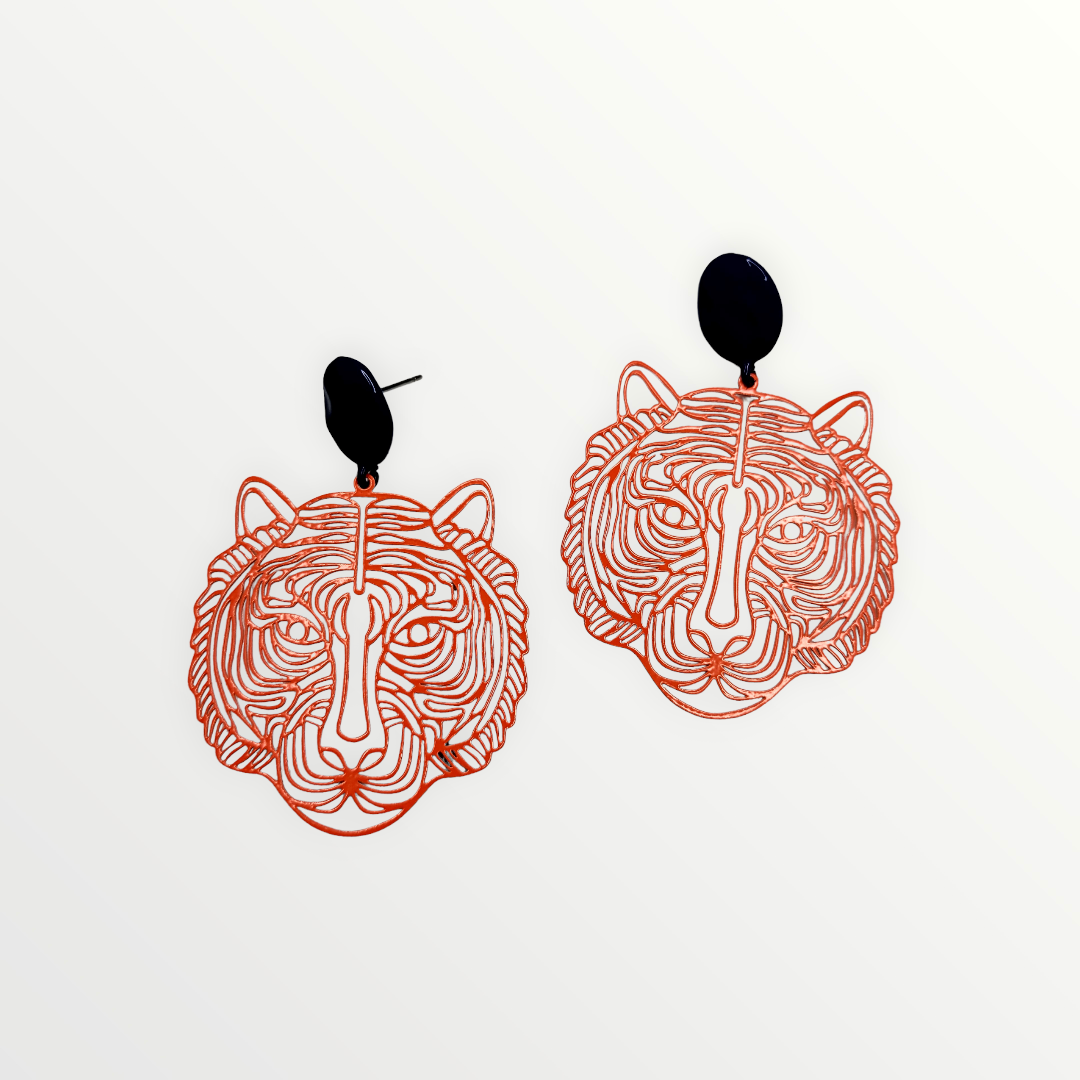 Navy & Orange Tiger Earrings-Earrings-LouisGeorge Boutique-LouisGeorge Boutique, Womenâs Fashion Boutique Located in Trussville, Alabama
