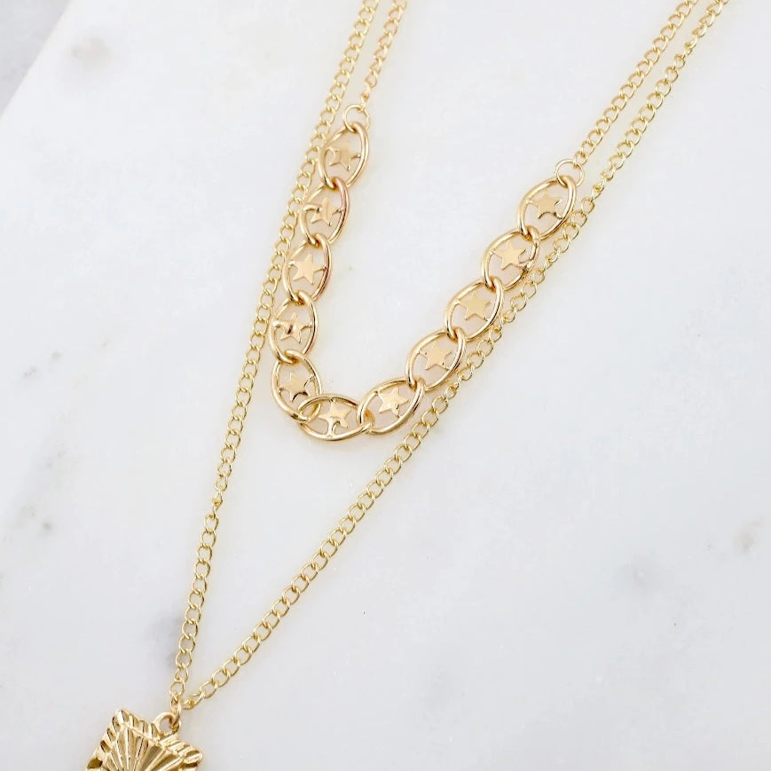 Ray Layered Necklace with Charm Gold-Necklaces-Caroline Hill-LouisGeorge Boutique, Women’s Fashion Boutique Located in Trussville, Alabama