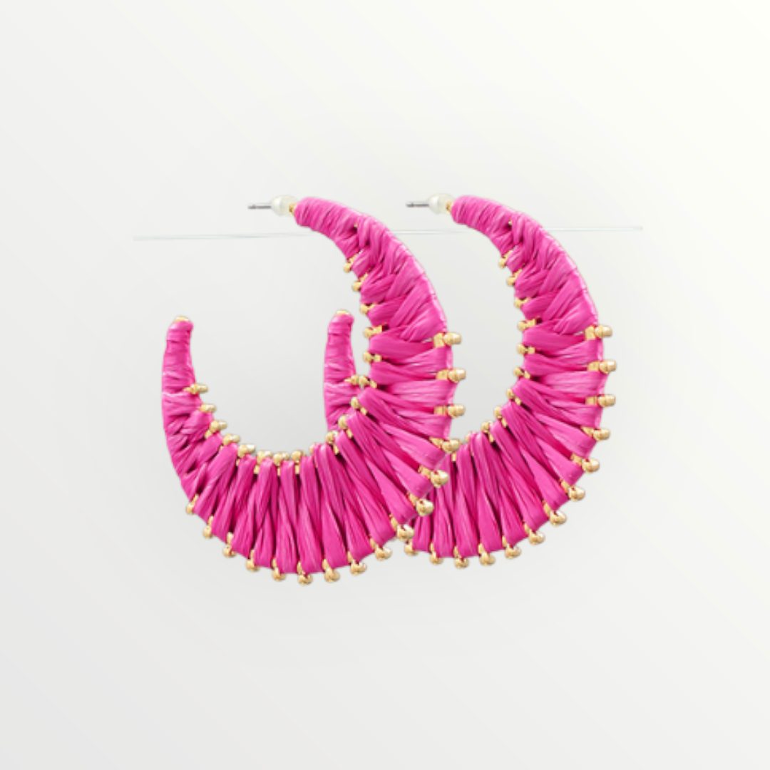 Fuchsia Raffia Hoops-Earrings-LouisGeorge Boutique-LouisGeorge Boutique, Women’s Fashion Boutique Located in Trussville, Alabama