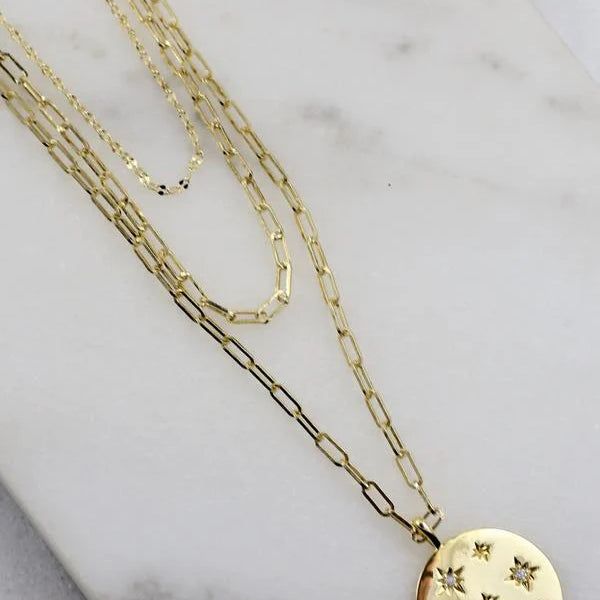Shepard Layered Gold Disc Necklace-Necklaces-Caroline Hill-LouisGeorge Boutique, Women’s Fashion Boutique Located in Trussville, Alabama