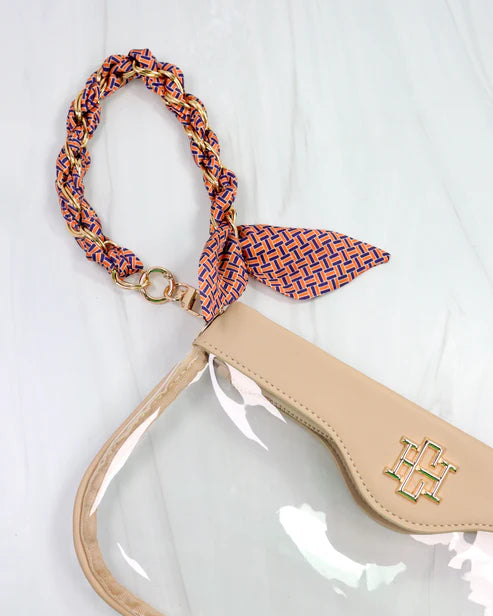 Madi Gameday Clear Crossbody - Nude/Navy & Orange Scarf Chain-Crossbody-Caroline Hill-LouisGeorge Boutique, Women’s Fashion Boutique Located in Trussville, Alabama