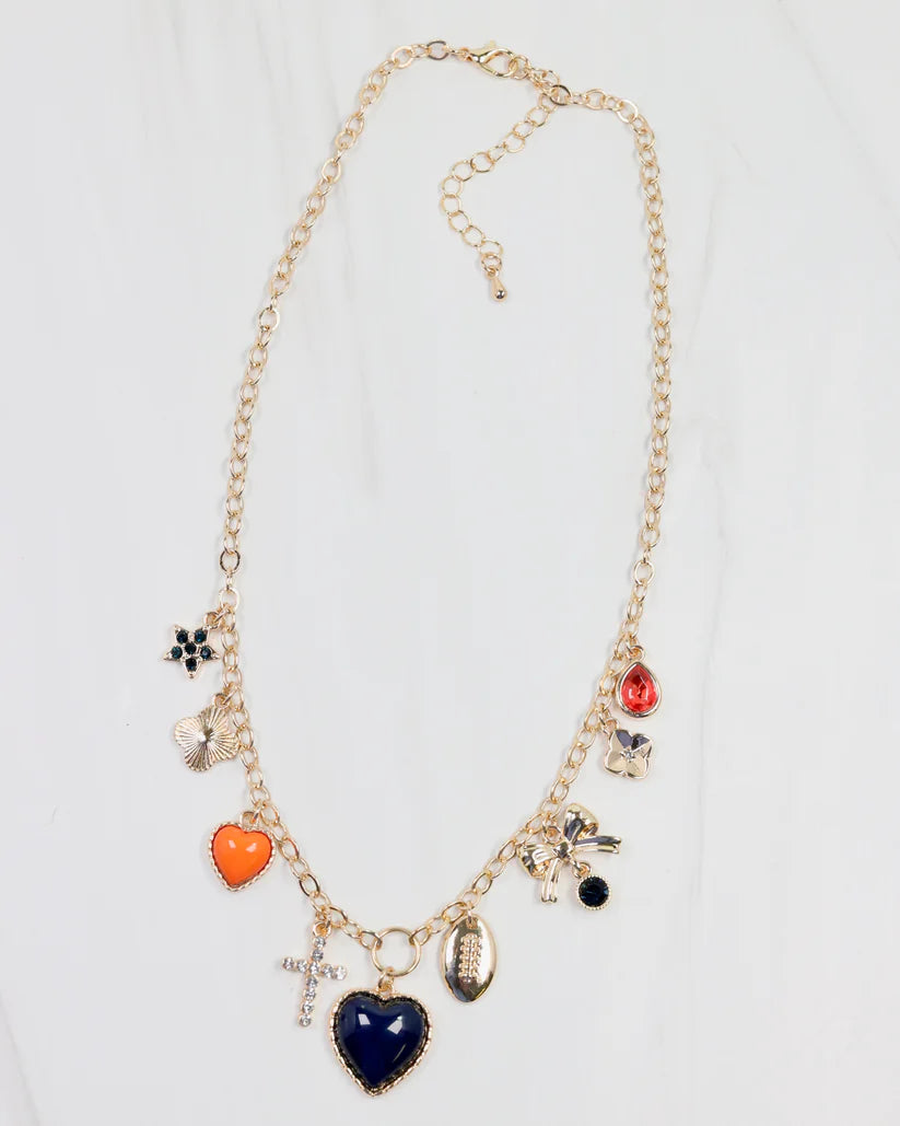 Bentley Charm Necklace Navy & Orange-Necklaces-Caroline Hill-LouisGeorge Boutique, Women’s Fashion Boutique Located in Trussville, Alabama