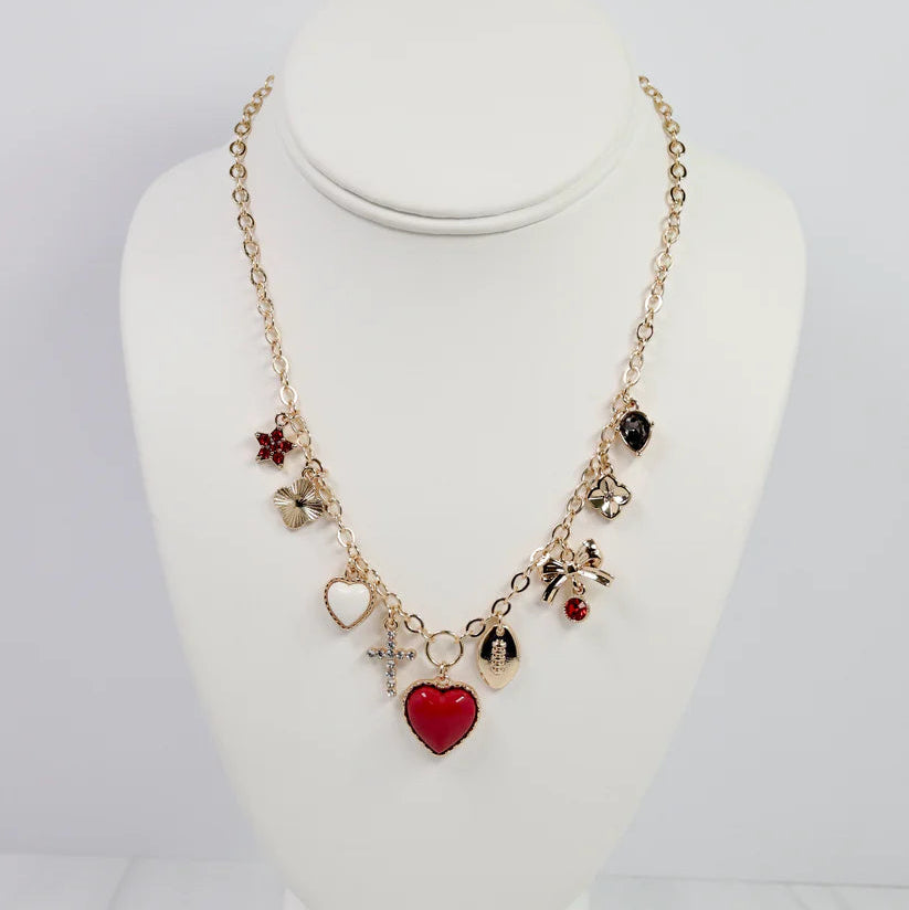 Bentley Charm Necklace Crimson & White-Necklaces-Caroline Hill-LouisGeorge Boutique, Women’s Fashion Boutique Located in Trussville, Alabama