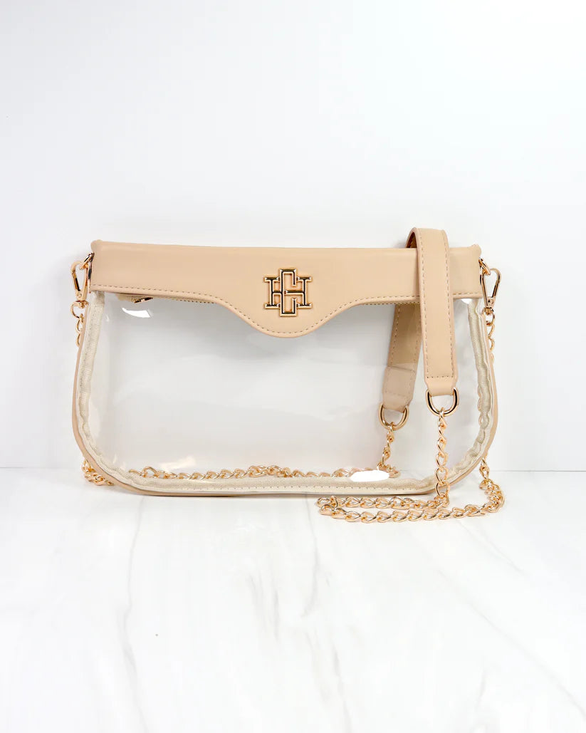 Madi Gameday Clear Crossbody - Nude/Navy & Orange Scarf Chain-Crossbody-Caroline Hill-LouisGeorge Boutique, Women’s Fashion Boutique Located in Trussville, Alabama