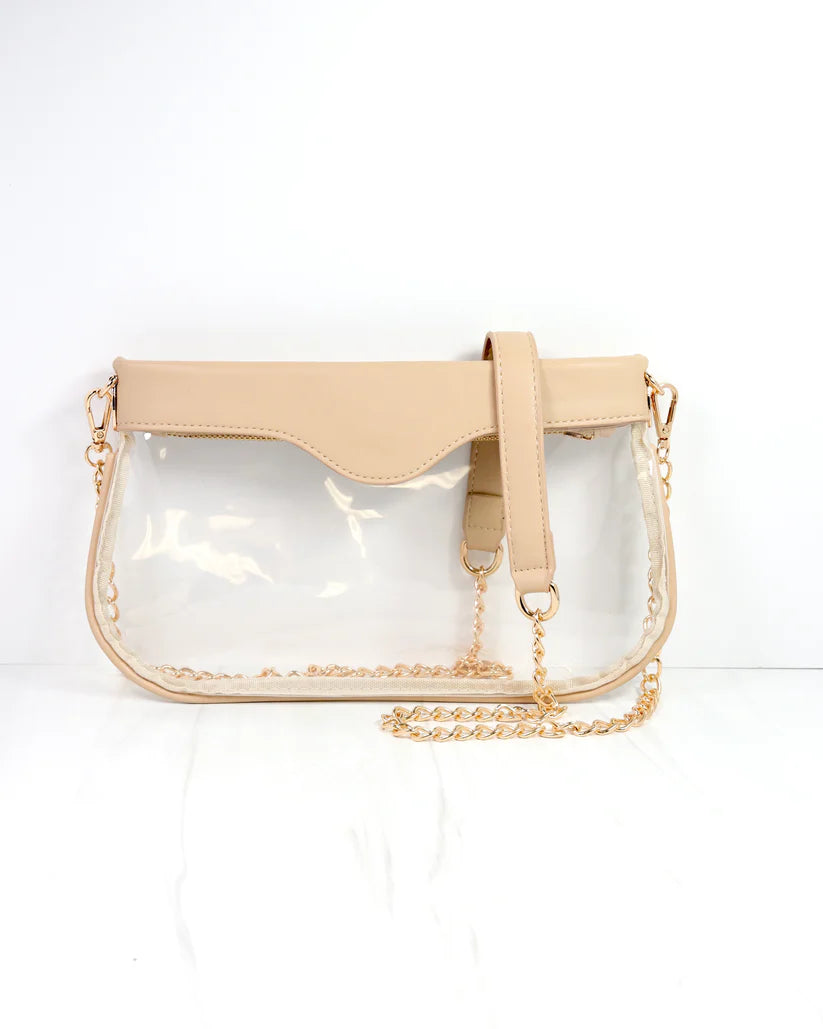 Madi Gameday Clear Crossbody - Nude/Navy & Orange Scarf Chain-Crossbody-Caroline Hill-LouisGeorge Boutique, Women’s Fashion Boutique Located in Trussville, Alabama