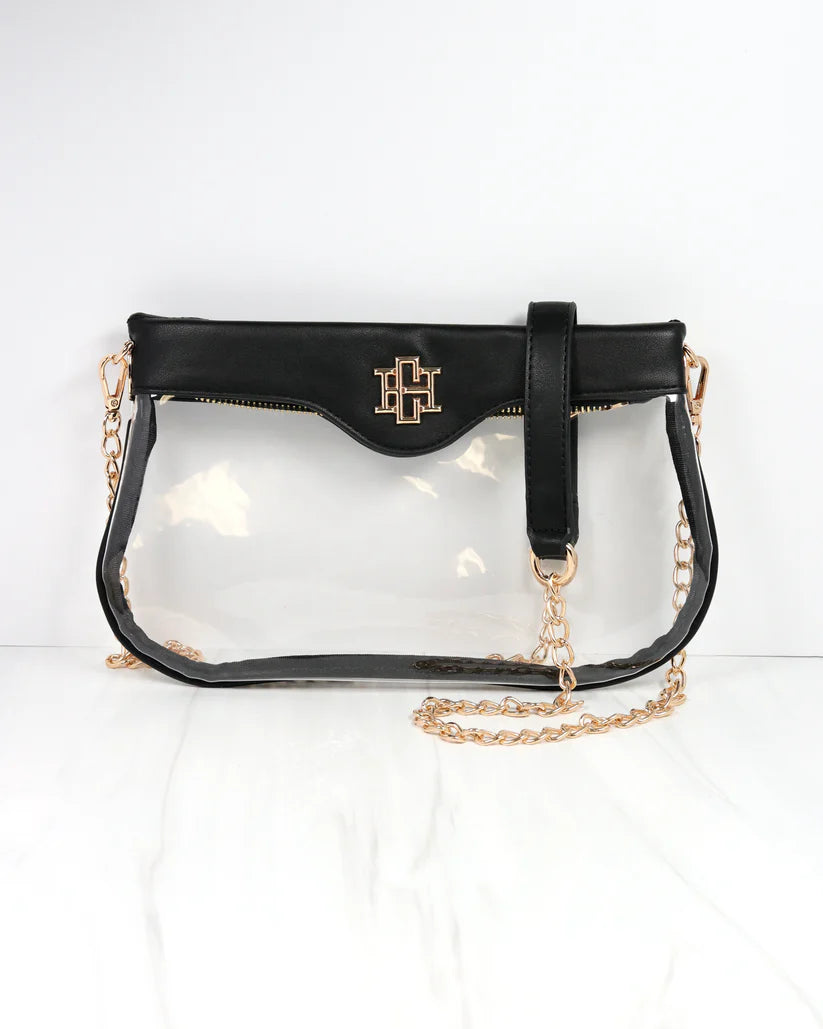 Madi Gameday Clear Crossbody - Black/Houndstooth Scarf Chain-Crossbody-Caroline Hill-LouisGeorge Boutique, Women’s Fashion Boutique Located in Trussville, Alabama