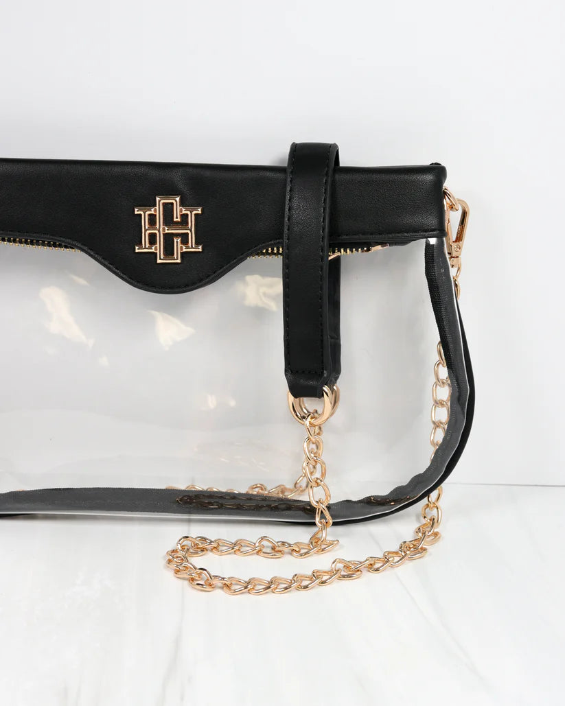 Madi Gameday Clear Crossbody - Black/Houndstooth Scarf Chain-Crossbody-Caroline Hill-LouisGeorge Boutique, Women’s Fashion Boutique Located in Trussville, Alabama