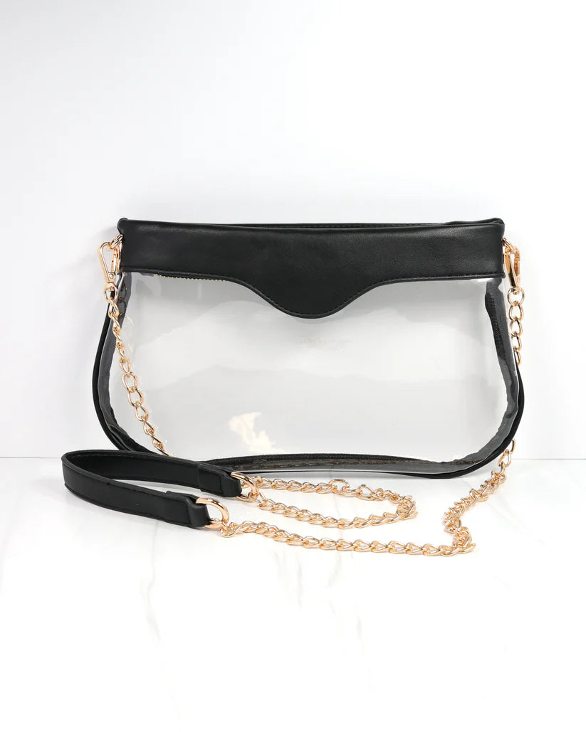 Madi Gameday Clear Crossbody - Black/Houndstooth Scarf Chain-Crossbody-Caroline Hill-LouisGeorge Boutique, Women’s Fashion Boutique Located in Trussville, Alabama