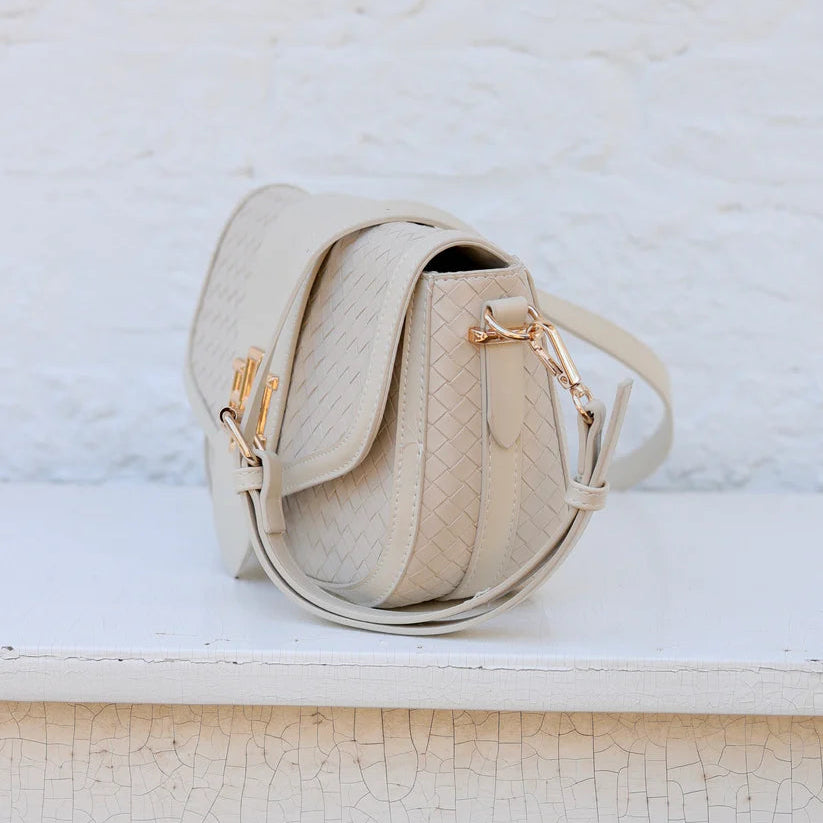 Griffin Crossbody Bag Woven Almond-Handbags-Caroline Hill-LouisGeorge Boutique, Women’s Fashion Boutique Located in Trussville, Alabama