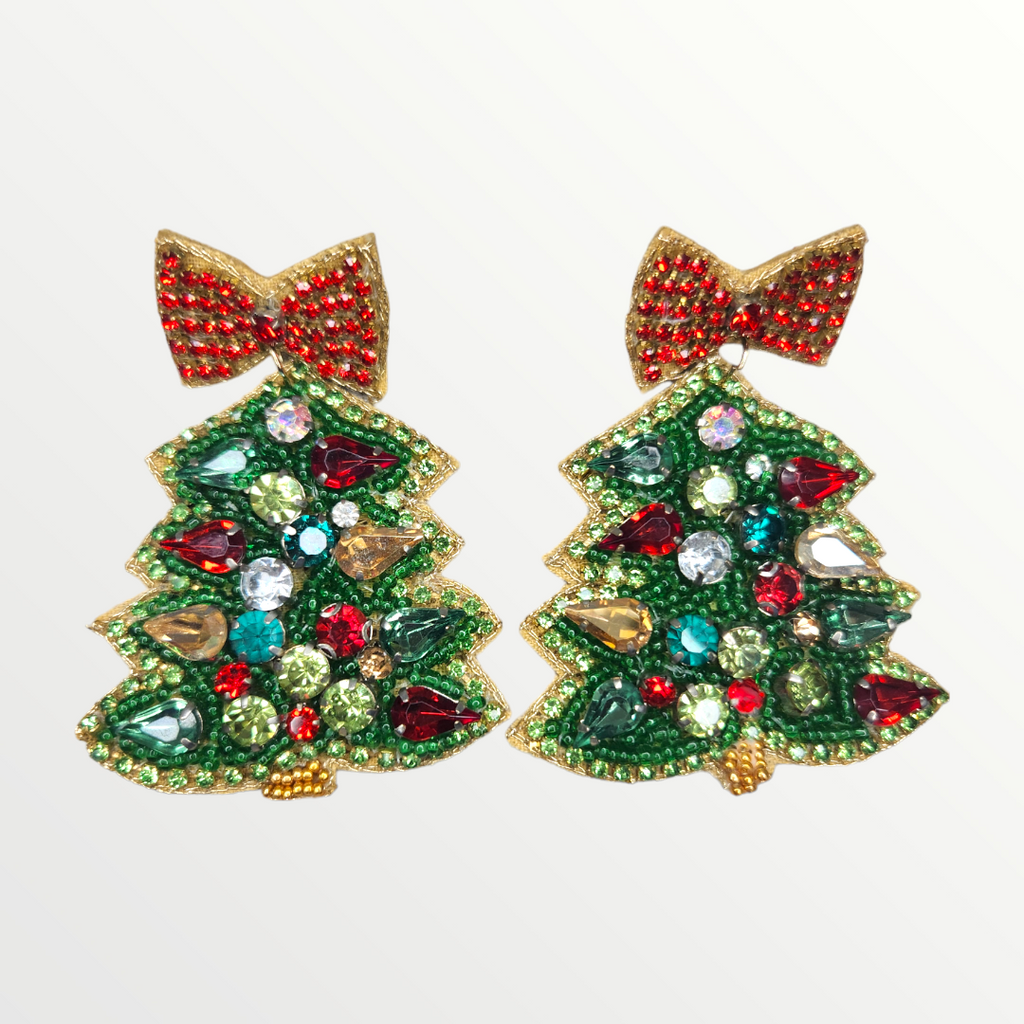 Christmas Tree Red Bow Topper Earrings-Earrings-LouisGeorge Boutique-LouisGeorge Boutique, Women’s Fashion Boutique Located in Trussville, Alabama