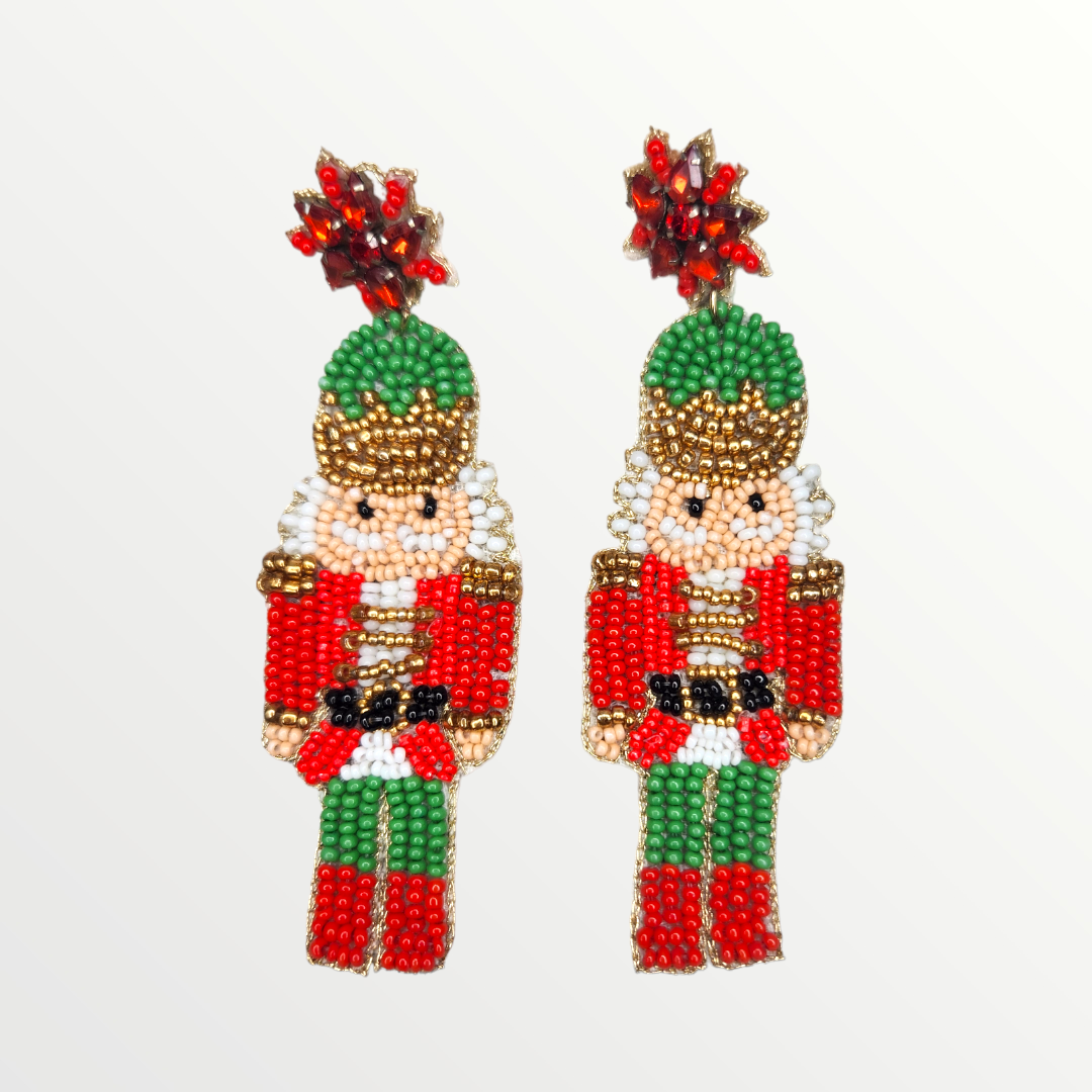 Red & Green Beaded Nutcracker Earrings-Earrings-LouisGeorge Boutique-LouisGeorge Boutique, Women’s Fashion Boutique Located in Trussville, Alabama