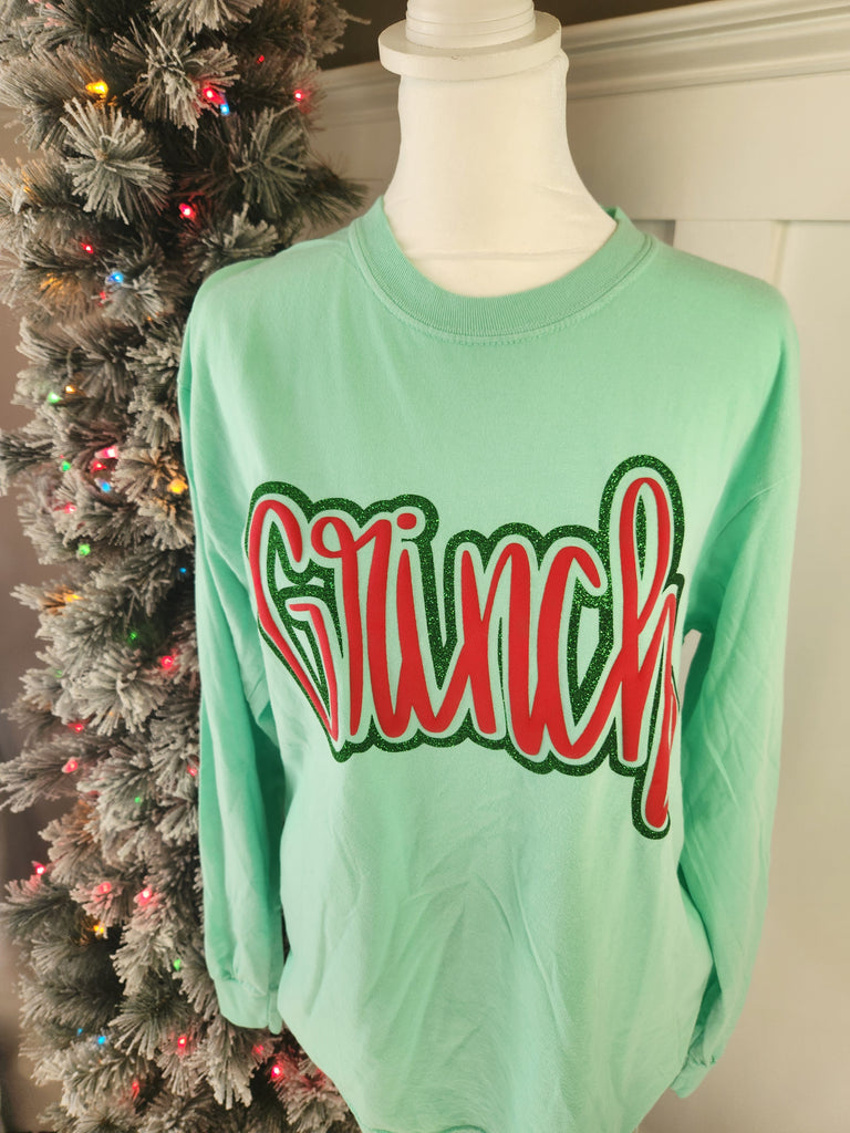 'Grinch' Comfort Colors Long Sleeve - Mint Green-Sweater-LouisGeorge Boutique-LouisGeorge Boutique, Women’s Fashion Boutique Located in Trussville, Alabama