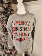 Merry Christmas Ya Filthy Animal Sweatshirt - Grey-Sweater-LouisGeorge Boutique-LouisGeorge Boutique, Women’s Fashion Boutique Located in Trussville, Alabama