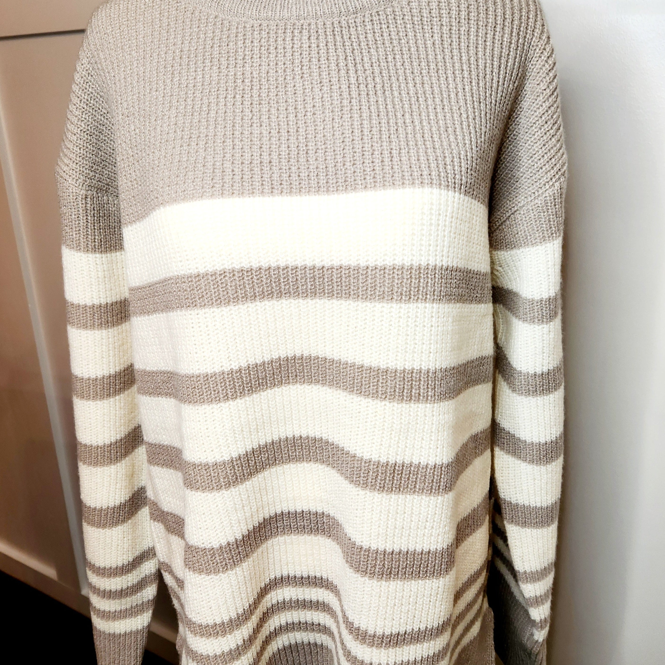 Taupe Ivory Striped Sweater - Plus-Sweater-Heimish-LouisGeorge Boutique, Women’s Fashion Boutique Located in Trussville, Alabama