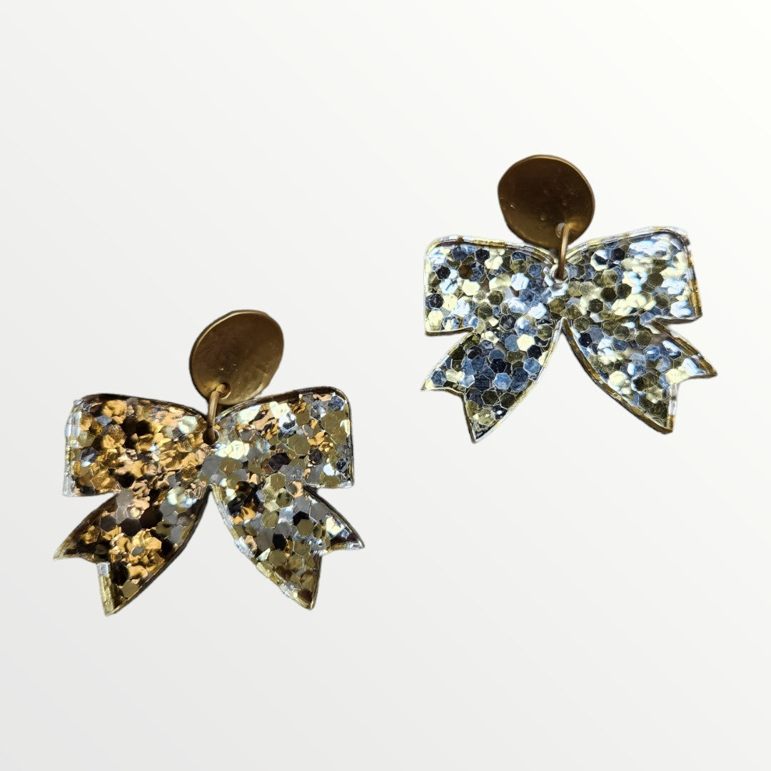 Gold Confetti Bow Earrings-Earrings-WMG-LouisGeorge Boutique, Women’s Fashion Boutique Located in Trussville, Alabama