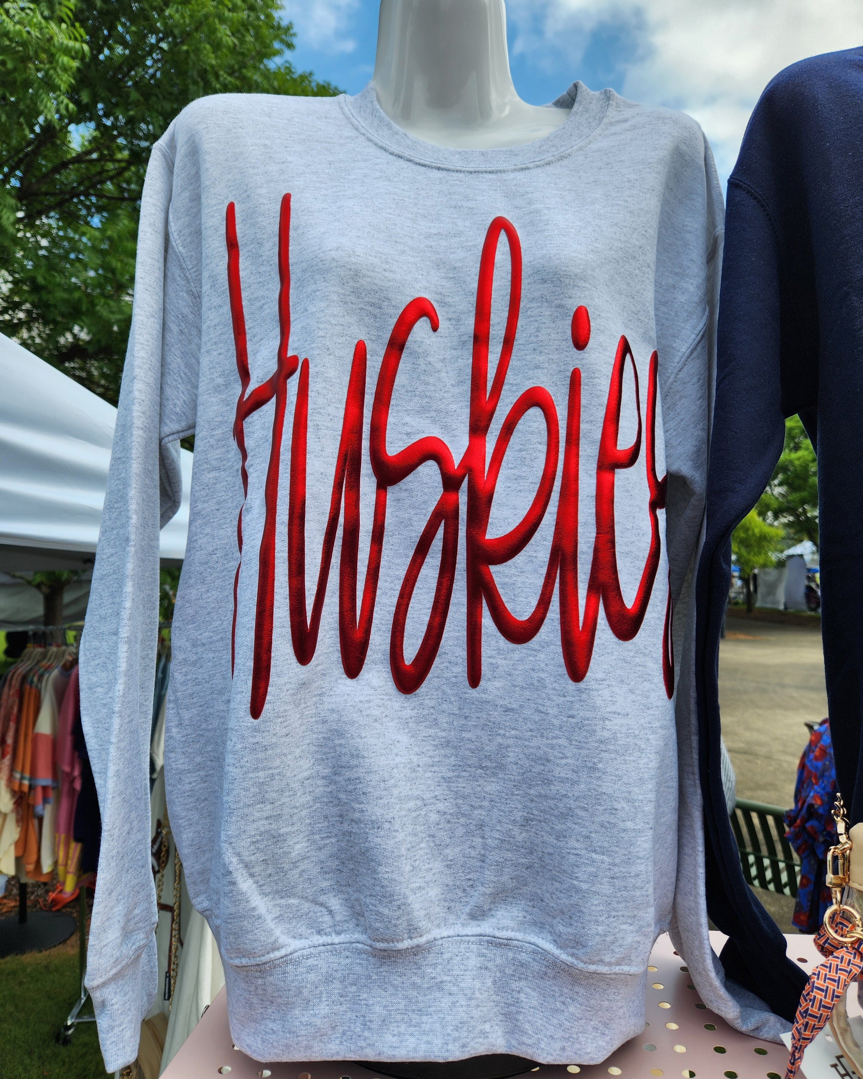 HUSKIES Gameday Metallic Puff Sweatshirt - Heather Grey - Plus/Regular-Apparel-LouisGeorge Boutique-LouisGeorge Boutique, Women’s Fashion Boutique Located in Trussville, Alabama
