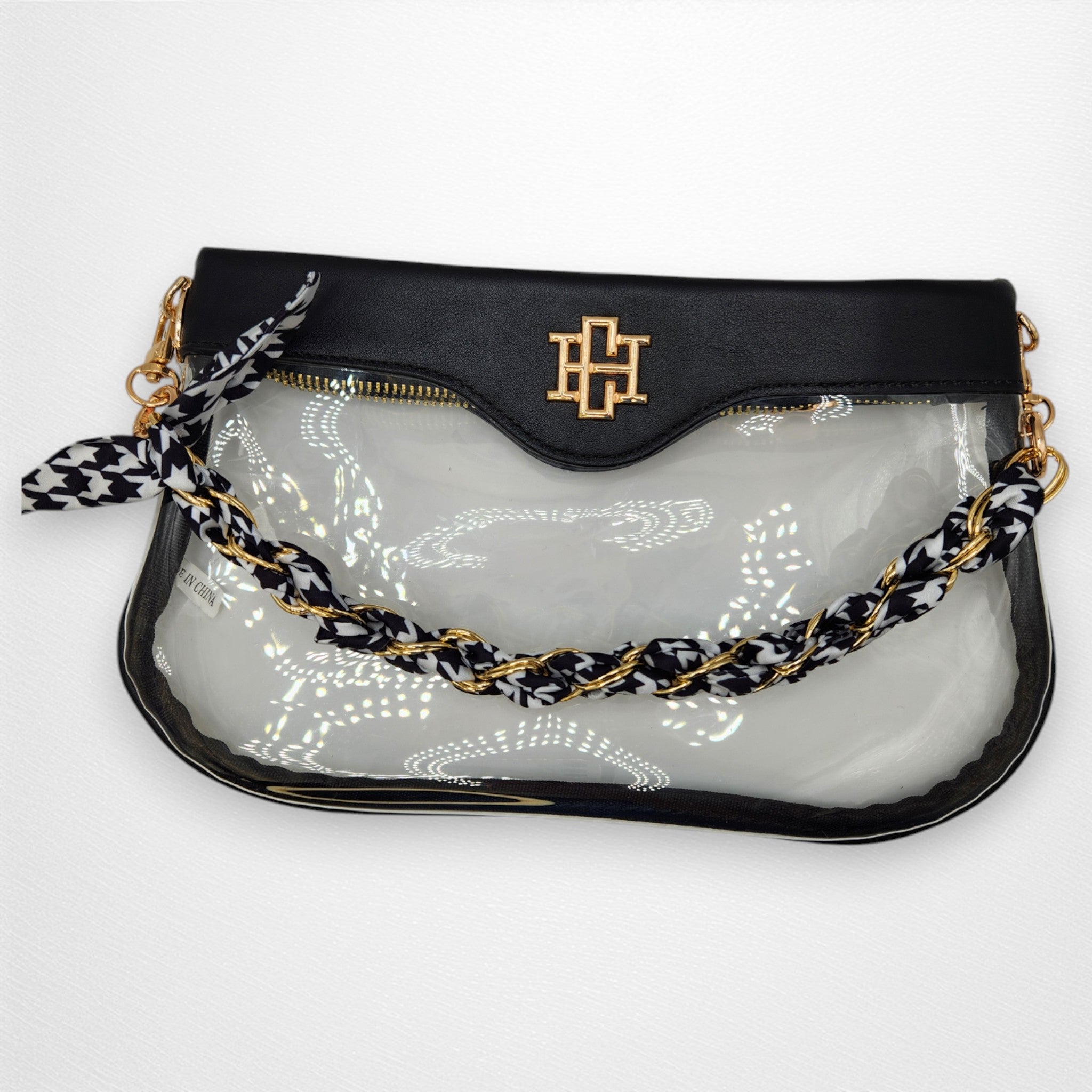 Madi Gameday Clear Crossbody - Black/Houndstooth Scarf Chain-Crossbody-Caroline Hill-LouisGeorge Boutique, Women’s Fashion Boutique Located in Trussville, Alabama