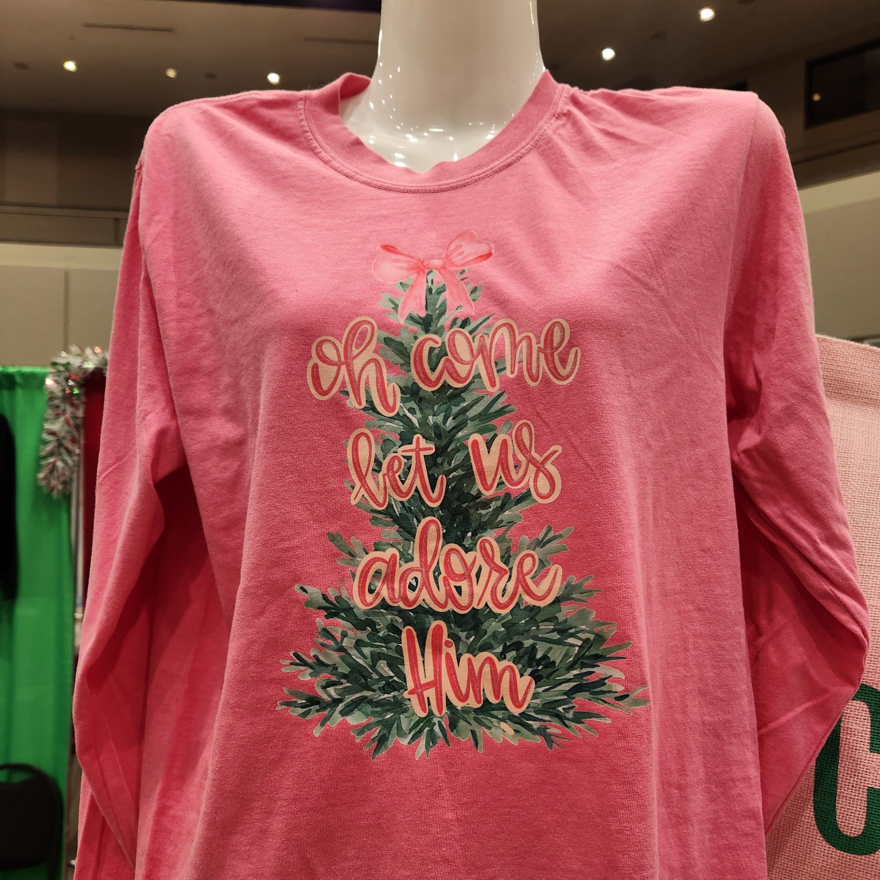 O Come Let Us Adore Him Tee Comfort Colors Long Sleeve - Crunchberry - Plus/Regular-Graphic Tee-LouisGeorge Boutique-LouisGeorge Boutique, Women’s Fashion Boutique Located in Trussville, Alabama