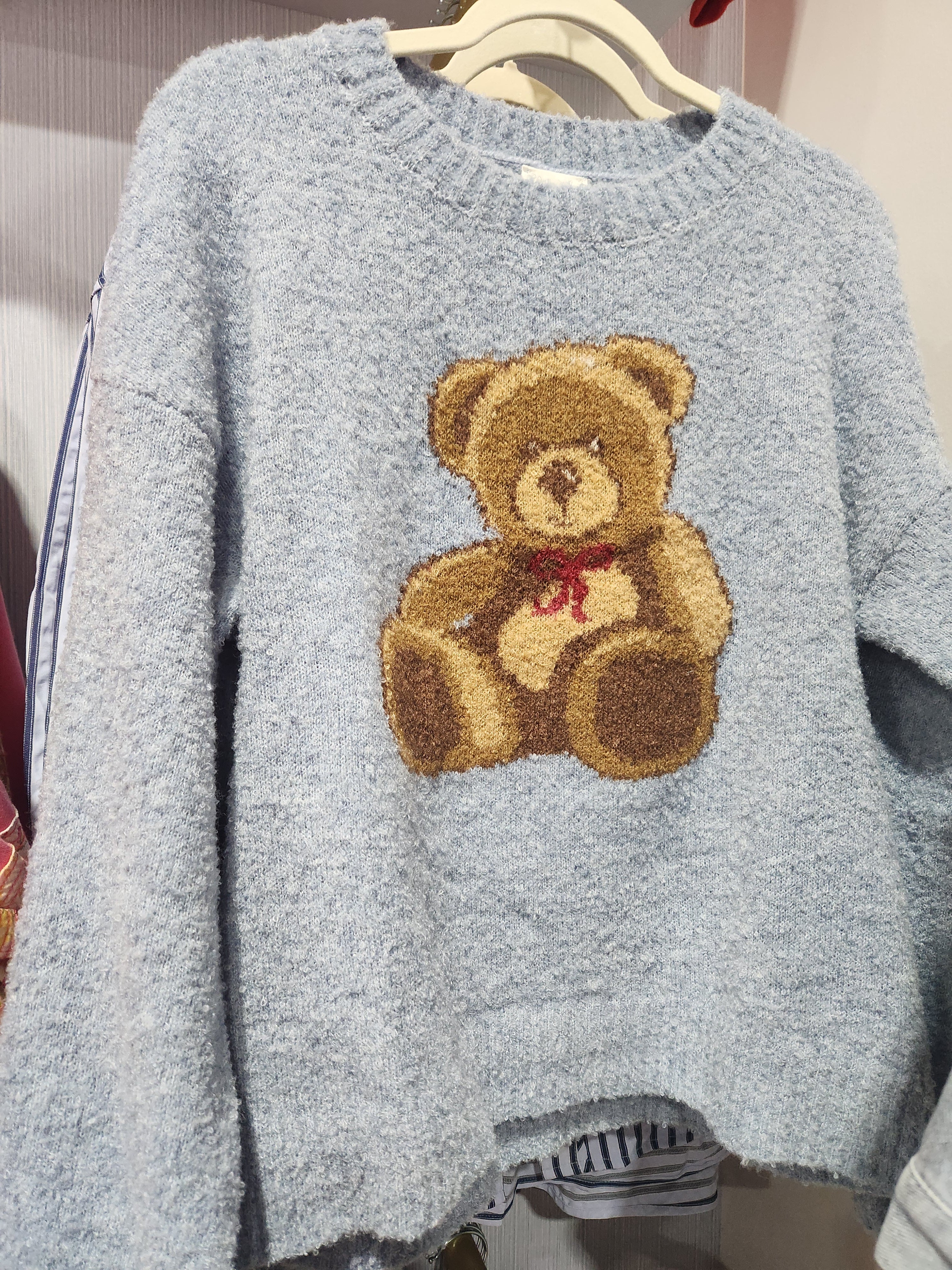 Teddy Bear Sweater - Light Blue-Sweater-White Birch-LouisGeorge Boutique, Women’s Fashion Boutique Located in Trussville, Alabama