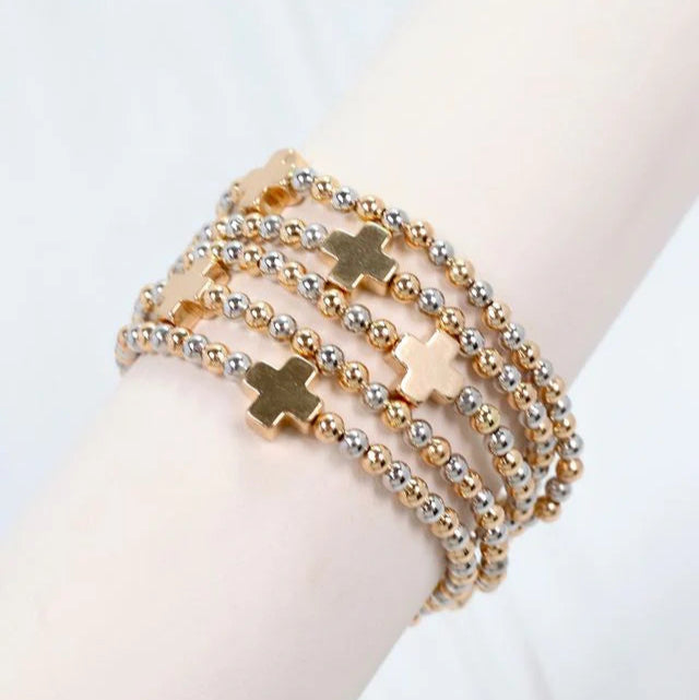 Olstead Cross Bracelet Set Gold & Silver-Bracelet-Caroline Hill-LouisGeorge Boutique, Women’s Fashion Boutique Located in Trussville, Alabama