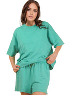 Mineral Washed Short Sleeve Tee & Shorts Set - Seafoam - Plus & Reg-Apparel-LouisGeorge Boutique-LouisGeorge Boutique, Women’s Fashion Boutique Located in Trussville, Alabama