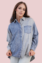 Mineral Wash Denim Stripe Top - Indigo - Plus/Regular-Apparel-Very J-LouisGeorge Boutique, Women’s Fashion Boutique Located in Trussville, Alabama