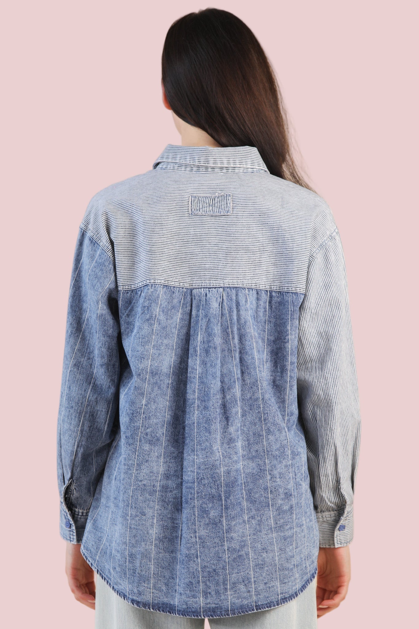Mineral Wash Denim Stripe Top - Indigo - Plus/Regular-Apparel-Very J-LouisGeorge Boutique, Women’s Fashion Boutique Located in Trussville, Alabama