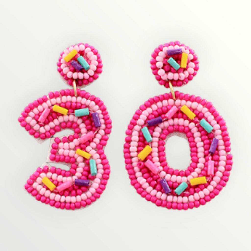 Happy 30th Birthday Beaded Earrings-Earrings-LouisGeorge Boutique-LouisGeorge Boutique, Women’s Fashion Boutique Located in Trussville, Alabama